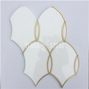 Gentle Net Backsplash Waterjet Mosaic Tile Thassos And Brass