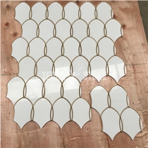 Gentle Net Backsplash Waterjet Mosaic Tile Thassos And Brass