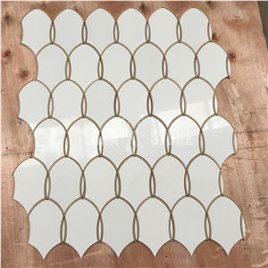 Gentle Net Backsplash Waterjet Mosaic Tile Thassos And Brass