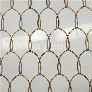 Gentle Net Backsplash Waterjet Mosaic Tile Thassos And Brass