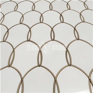 Gentle Net Backsplash Waterjet Mosaic Tile Thassos And Brass