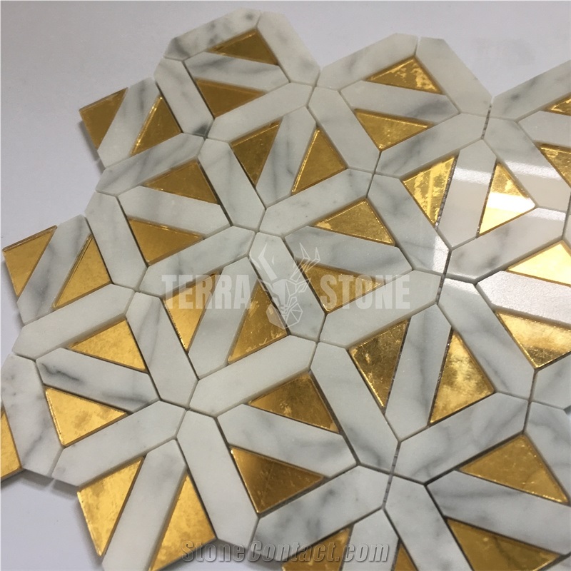 Geometry Pattern Marble Golden Glass Mosaic Luxury Tile