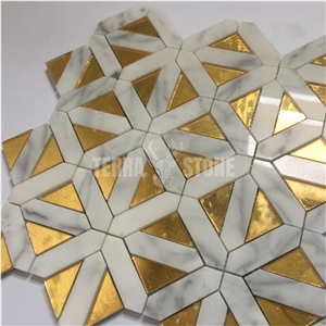 Geometry Pattern Marble Golden Glass Mosaic Luxury Tile