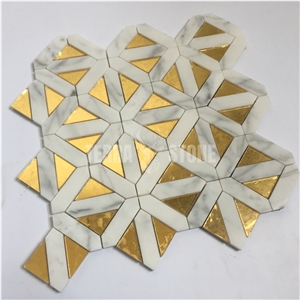 Geometry Pattern Marble Golden Glass Mosaic Luxury Tile
