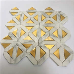 Geometry Pattern Marble Golden Glass Mosaic Luxury Tile