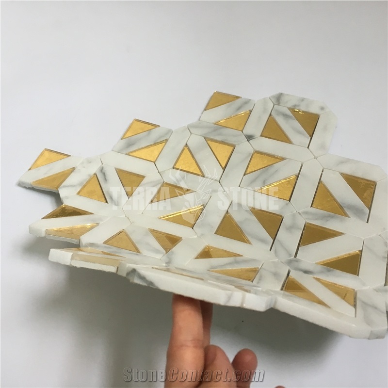 Geometry Pattern Marble Golden Glass Mosaic Luxury Tile