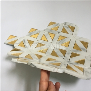 Geometry Pattern Marble Golden Glass Mosaic Luxury Tile