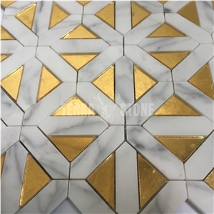 Geometry Pattern Marble Golden Glass Mosaic Luxury Tile