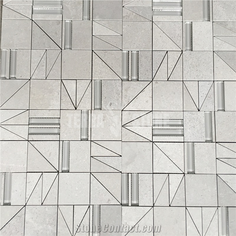 Glass Mixed Marble Mosaic Tile Wall Hexagon Mosaics