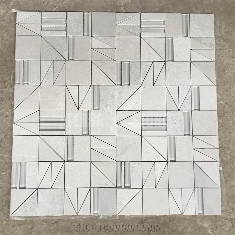 Glass Mixed Marble Mosaic Tile Wall Hexagon Mosaics