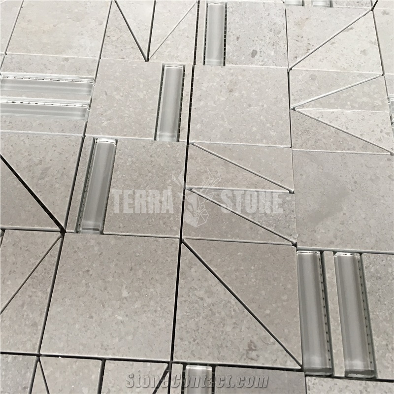 Glass Mixed Marble Mosaic Tile Wall Hexagon Mosaics
