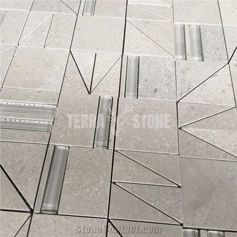 Glass Mixed Marble Mosaic Tile Wall Hexagon Mosaics