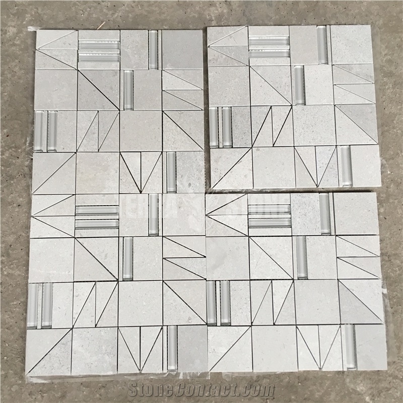 Glass Mixed Marble Mosaic Tile Wall Hexagon Mosaics