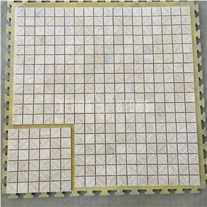 Grooved Honed Beige Travertine Backsplash Tile Square Mosaic