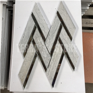 Herringbone Pattern Gray Wood Marble With Glass Mosaic Tile Herringbone Pattern Gray Wood Marble With Glass Mosaic Tile
