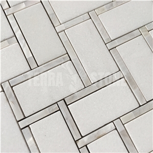 Herringbone Thassos White Marble Mosaic Pearl Shell Tile