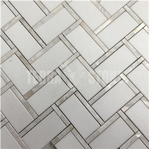 Herringbone Thassos White Marble Mosaic Pearl Shell Tile