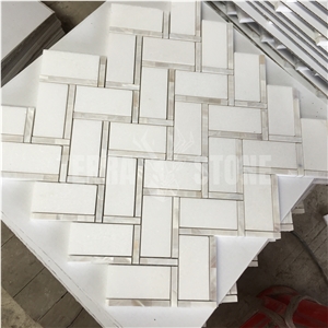 Herringbone Thassos White Marble Mosaic Pearl Shell Tile