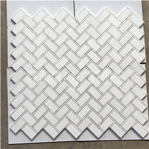 Herringbone Thassos White Marble Mosaic Pearl Shell Tile