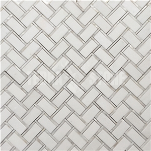 Herringbone Thassos White Marble Mosaic Pearl Shell Tile