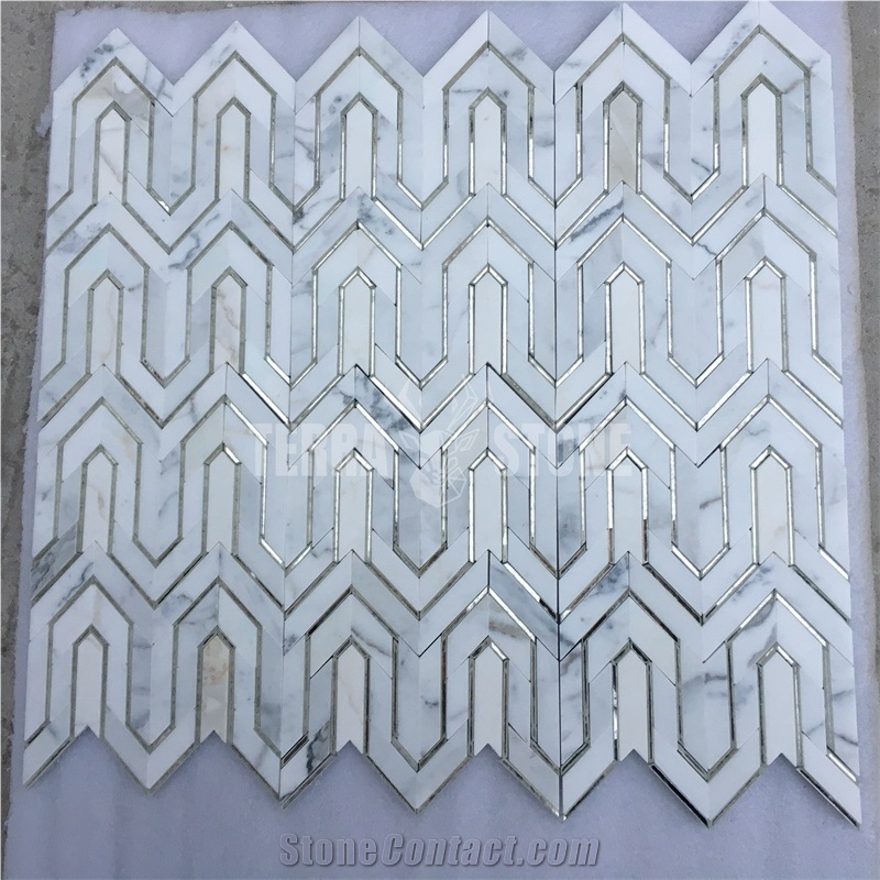 Irregular Shape Waterjet Stone Mix Glass Mosaic