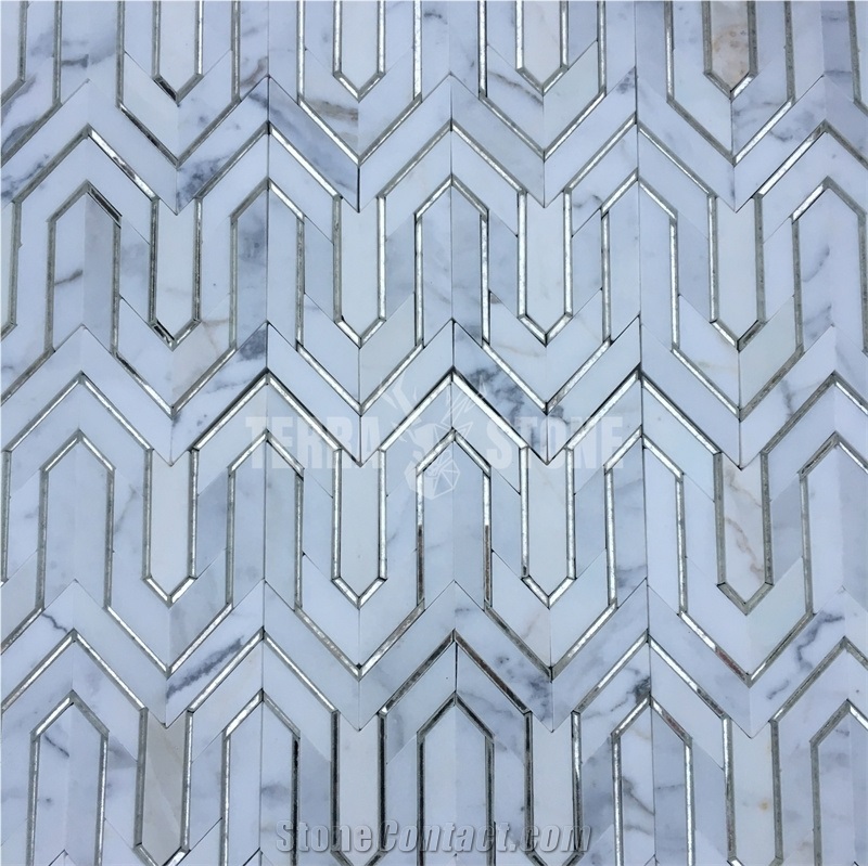 Irregular Shape Waterjet Stone Mix Glass Mosaic