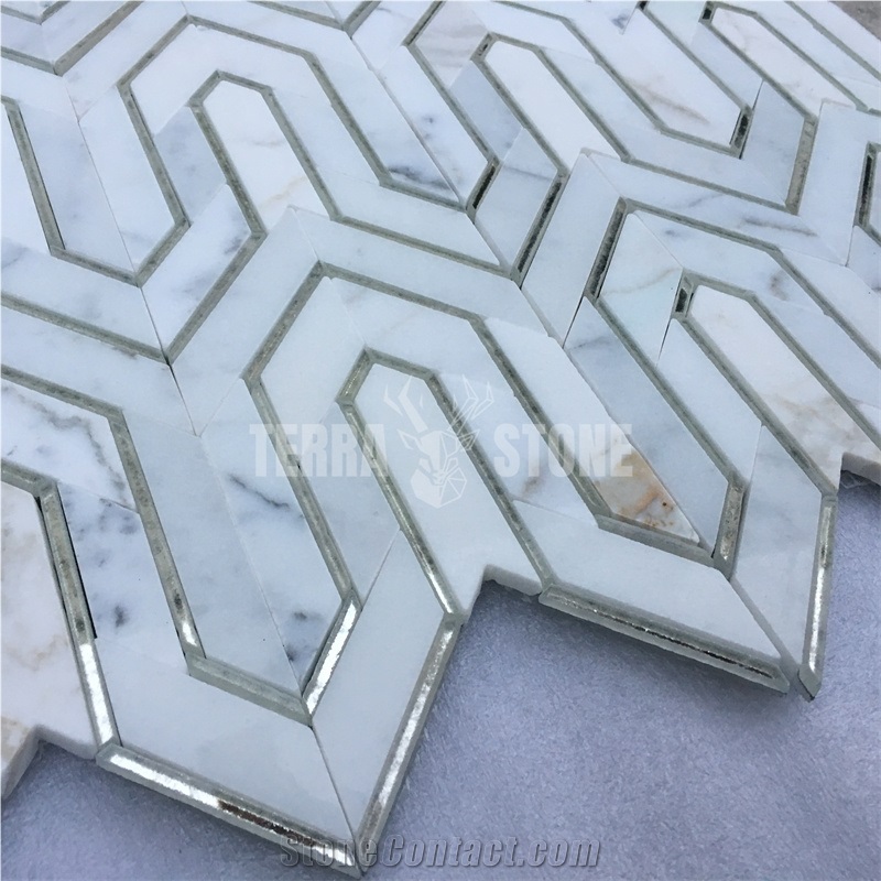 Irregular Shape Waterjet Stone Mix Glass Mosaic