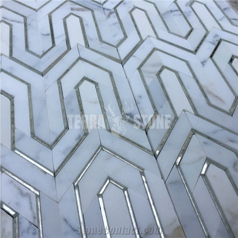Irregular Shape Waterjet Stone Mix Glass Mosaic