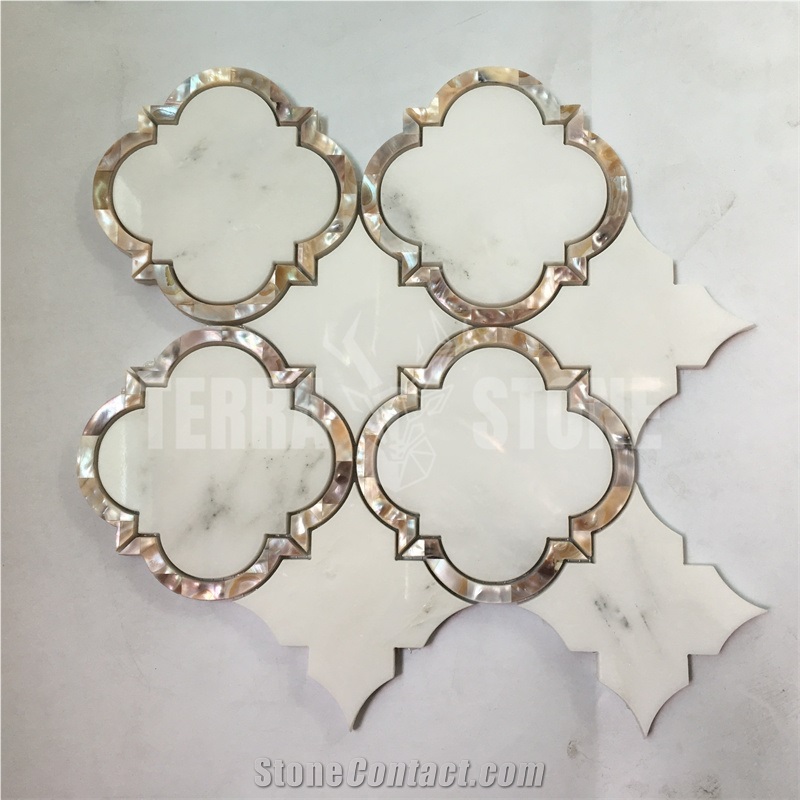 Lantern Marble Mosaic Brown Shell Water Jet Kitchen Tile