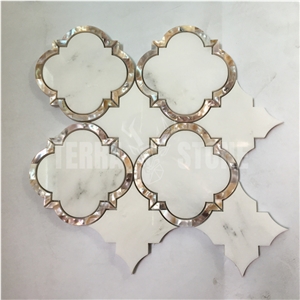 Lantern Marble Mosaic Brown Shell Water Jet Kitchen Tile