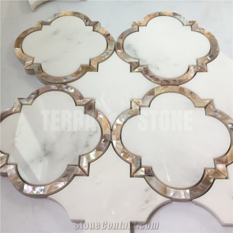 Lantern Marble Mosaic Brown Shell Water Jet Kitchen Tile