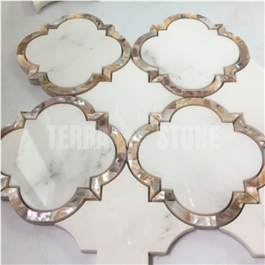 Lantern Marble Mosaic Brown Shell Water Jet Kitchen Tile