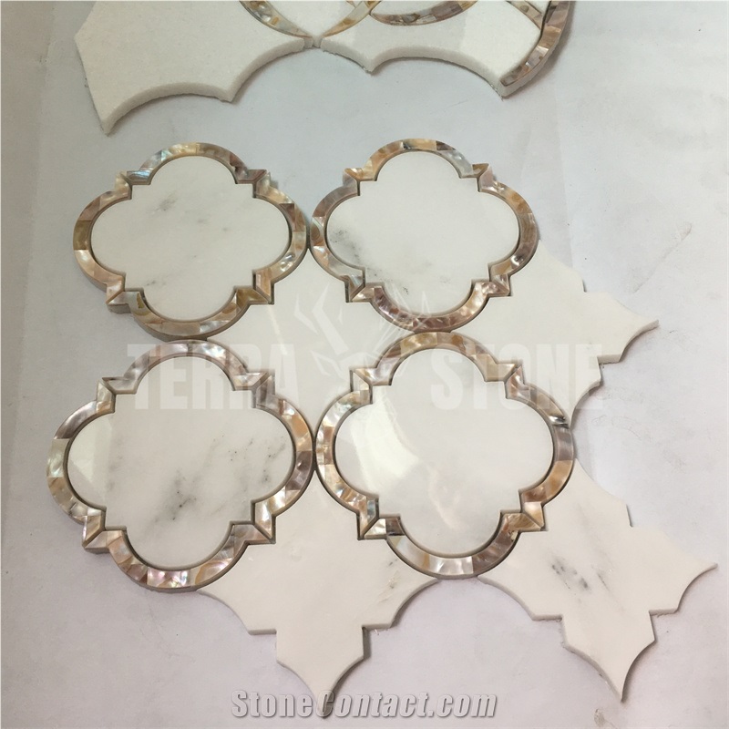 Lantern Marble Mosaic Brown Shell Water Jet Kitchen Tile