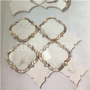 Lantern Marble Mosaic Brown Shell Water Jet Kitchen Tile
