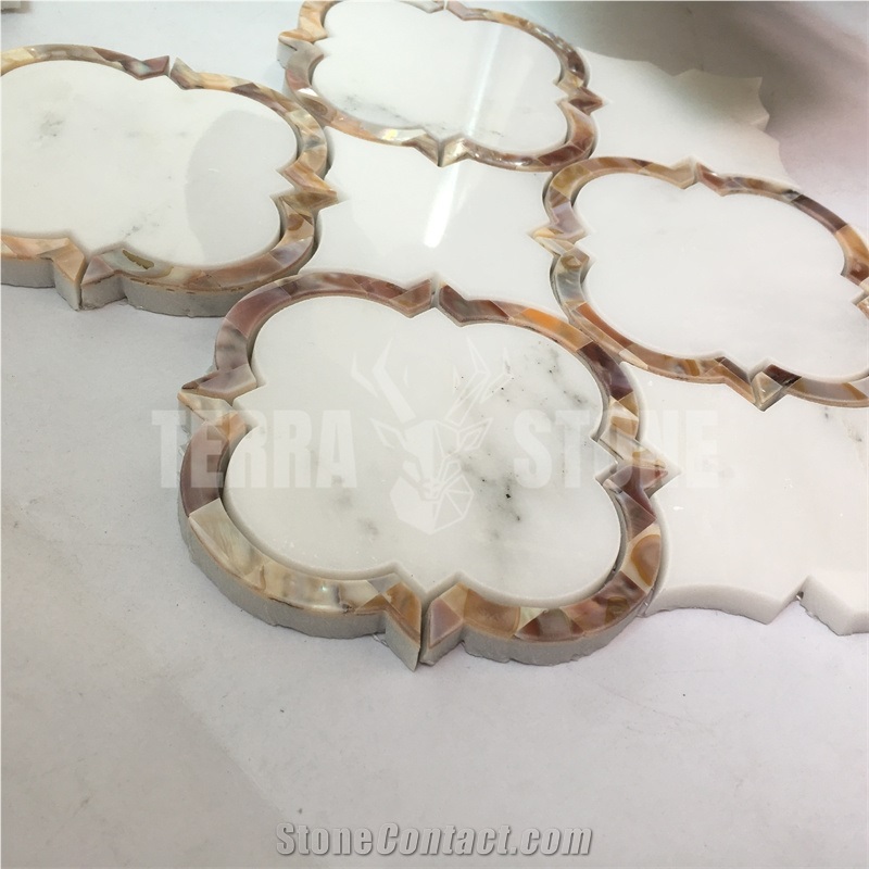 Lantern Marble Mosaic Brown Shell Water Jet Kitchen Tile