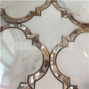 Lantern Marble Mosaic Brown Shell Water Jet Kitchen Tile