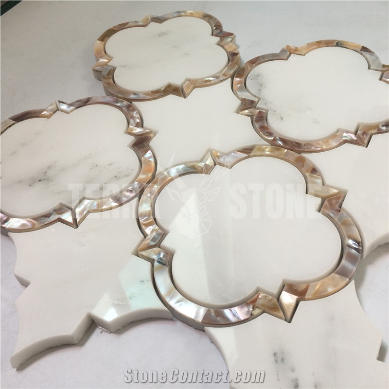 Lantern Marble Mosaic Brown Shell Water Jet Kitchen Tile