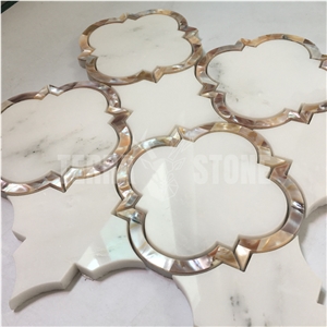 Lantern Marble Mosaic Brown Shell Water Jet Kitchen Tile