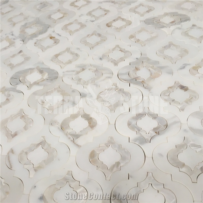 Lantern Waterjet Mosaic Marble And Mother Pearl Shell Tile