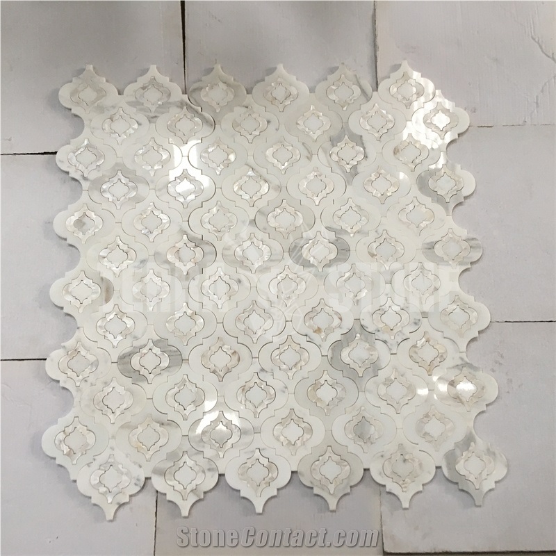 Lantern Waterjet Mosaic Marble And Mother Pearl Shell Tile