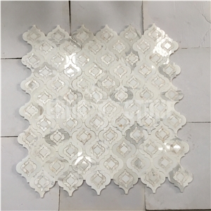 Lantern Waterjet Mosaic Marble And Mother Pearl Shell Tile
