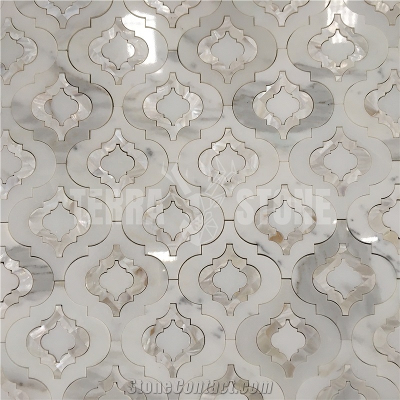 Lantern Waterjet Mosaic Marble And Mother Pearl Shell Tile