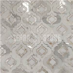 Lantern Waterjet Mosaic Marble And Mother Pearl Shell Tile