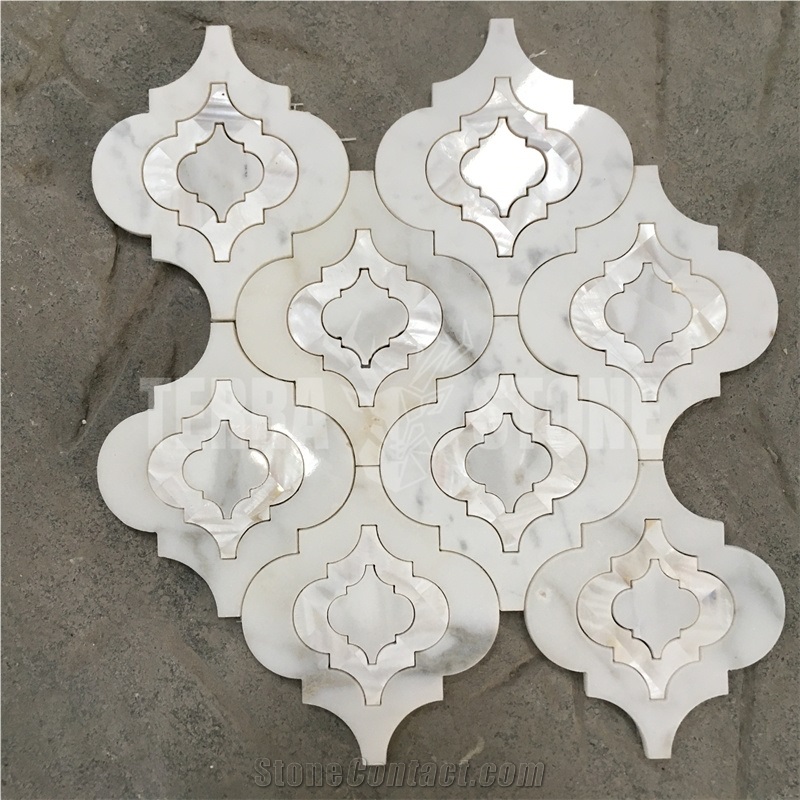 Lantern Waterjet Mosaic Marble And Mother Pearl Shell Tile