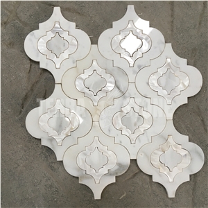 Lantern Waterjet Mosaic Marble And Mother Pearl Shell Tile