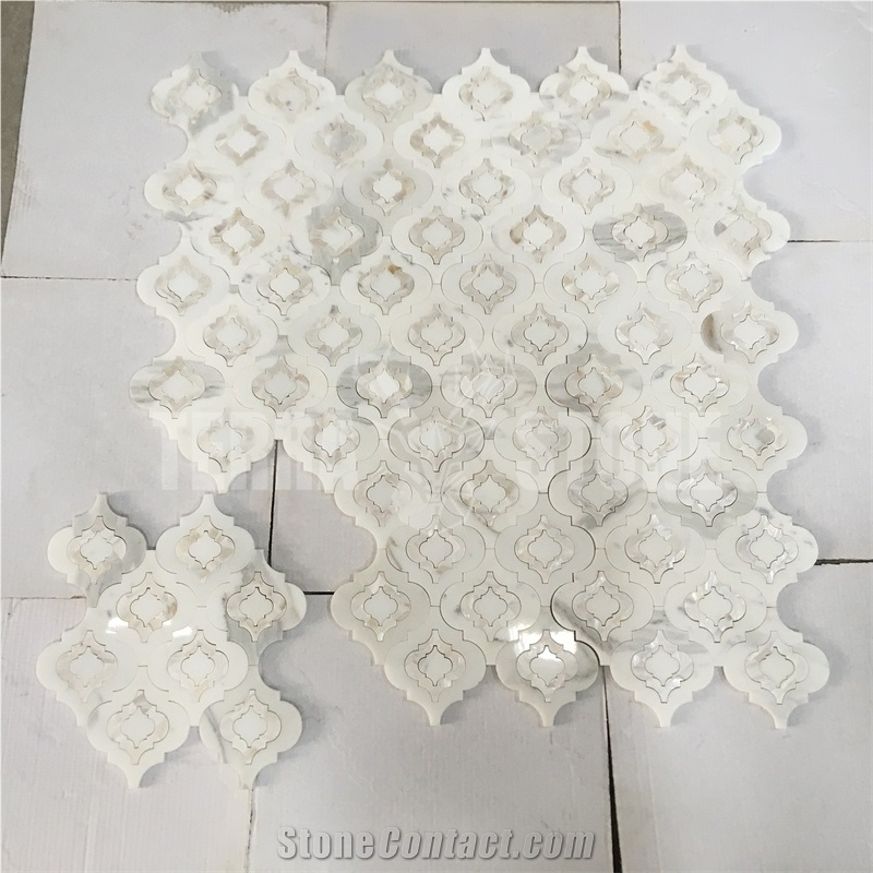 Lantern Waterjet Mosaic Marble And Mother Pearl Shell Tile