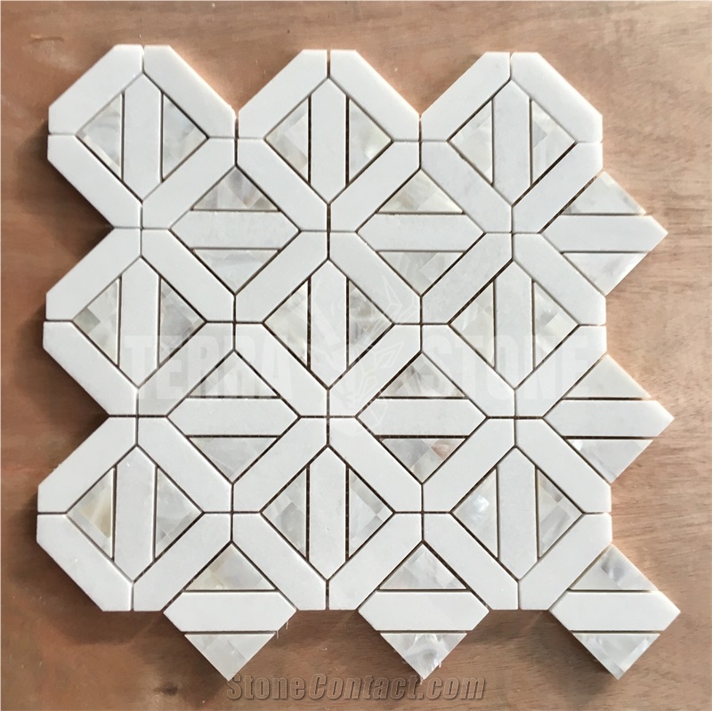Marble And Pearl Shell Mosaic Geometry Design Wall Tile