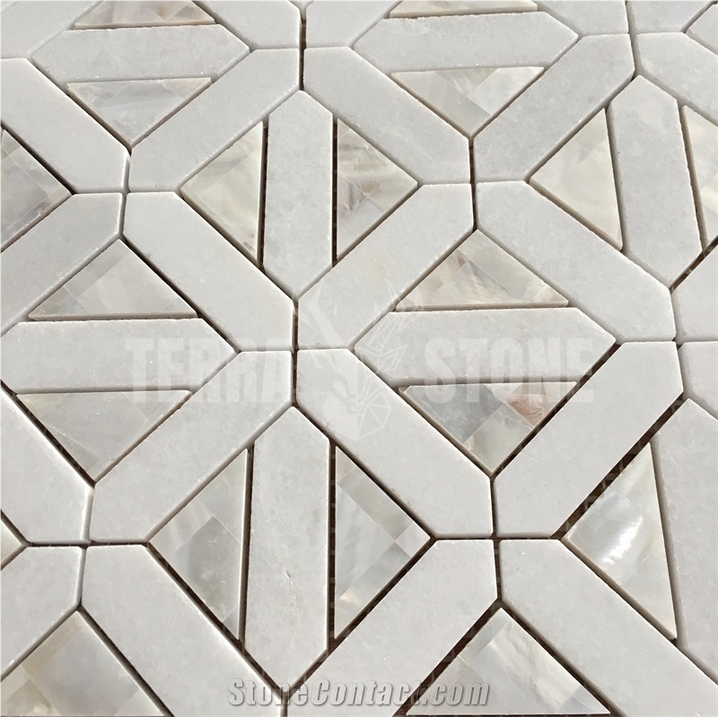 Marble And Pearl Shell Mosaic Geometry Design Wall Tile