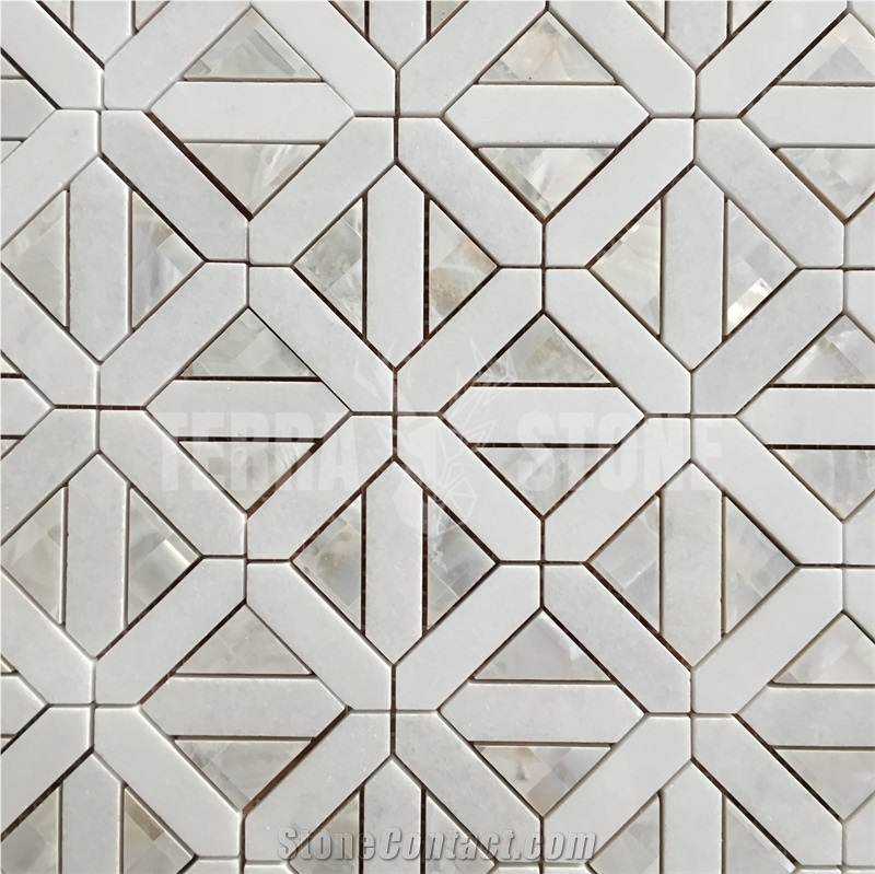 Marble And Pearl Shell Mosaic Geometry Design Wall Tile