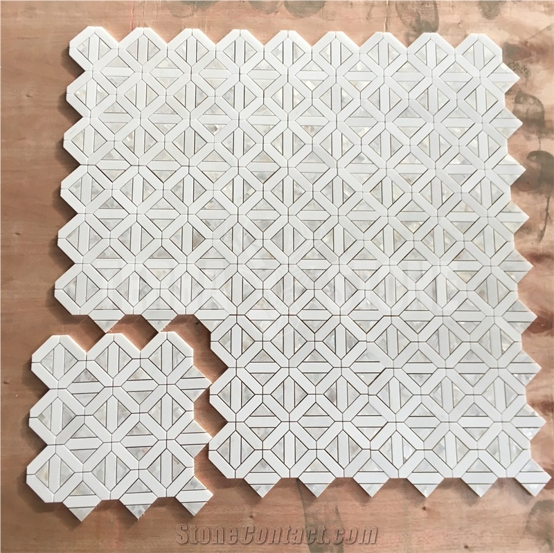 Marble And Pearl Shell Mosaic Geometry Design Wall Tile
